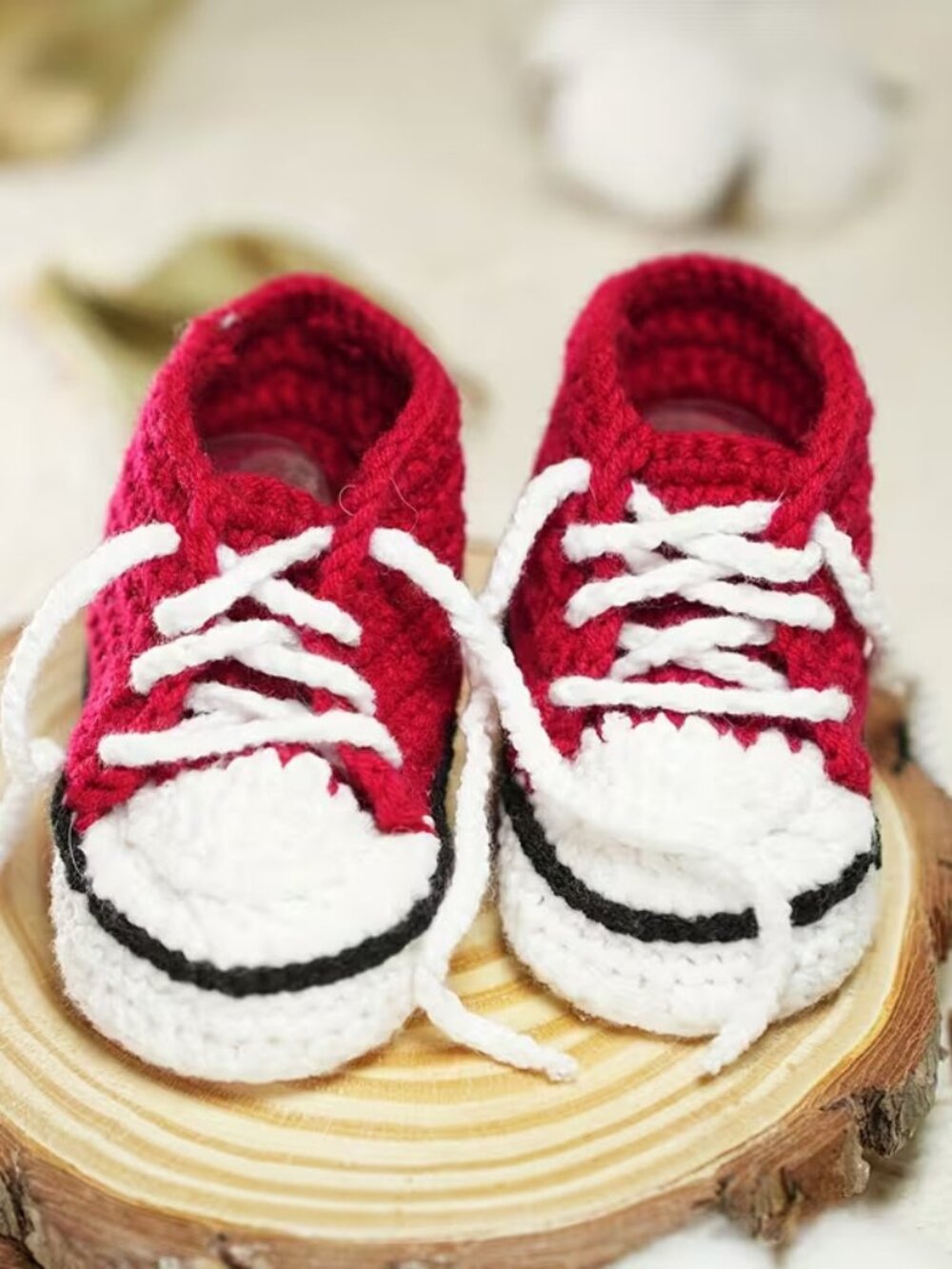 Handmade Crochet Baby Converse Sneakers – Red High-Top Booties (Newborn to 12 Mo